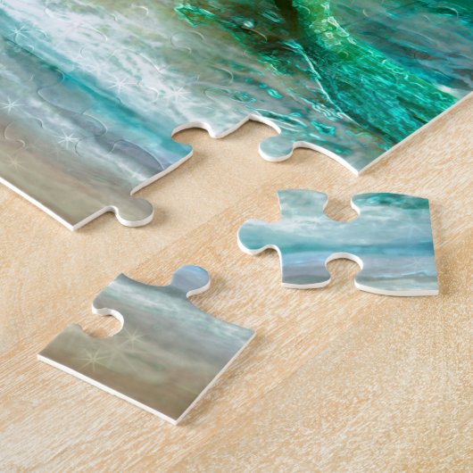 Fantasie-Meerjungfrau auf Ufer von Aqua-Blau-Meer Puzzle (Seite)
