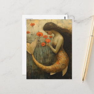 Fantasie-Meerjungfrau-Frau Mit Blumen Postkarte