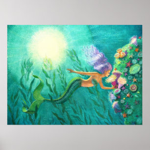 Fantasie-Meerjungfrau-Kunst-Plakat-tropischer Poster