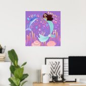 Fantasie Meerjungfrau lila rosa blau Delfin Ozean  Poster (Heimbüro)