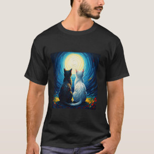 Fantasie Mond Zwei Katzen T-Shirt
