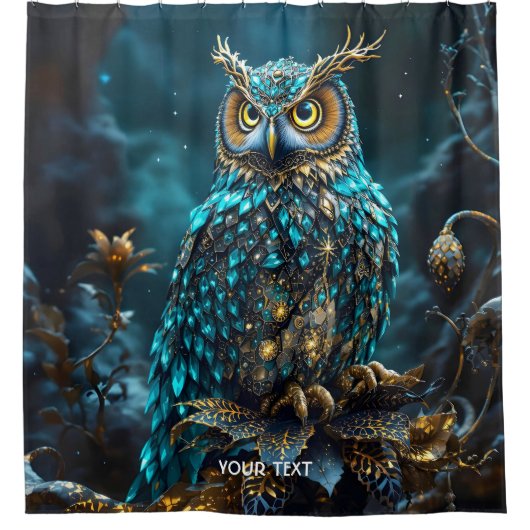 Fantasie Niedlich Brass Türkis Owl Duschvorhang (Vorderseite)