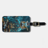 Fantasie Niedlich Brass Türkis Owl Gepäckanhänger (Vorderseite horizontal)