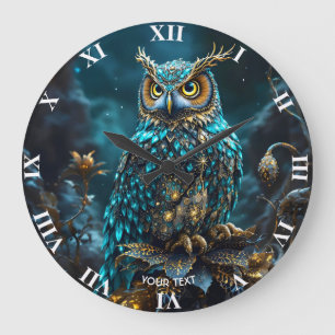 Fantasie Niedlich Brass Türkis Owl Große Wanduhr