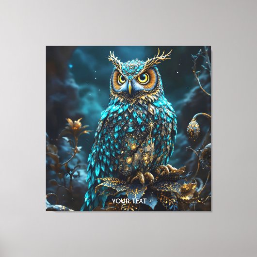 Fantasie Niedlich Brass Türkis Owl Leinwanddruck (Vorderseite)