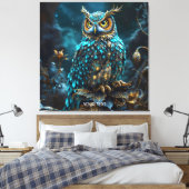 Fantasie Niedlich Brass Türkis Owl Leinwanddruck (Insitu (Schlafzimmer))