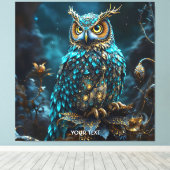 Fantasie Niedlich Brass Türkis Owl Leinwanddruck (Insitu (Holzboden))