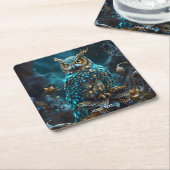 Fantasie Niedlich Brass Türkis Owl Rechteckiger Pappuntersetzer (angewinkelt)