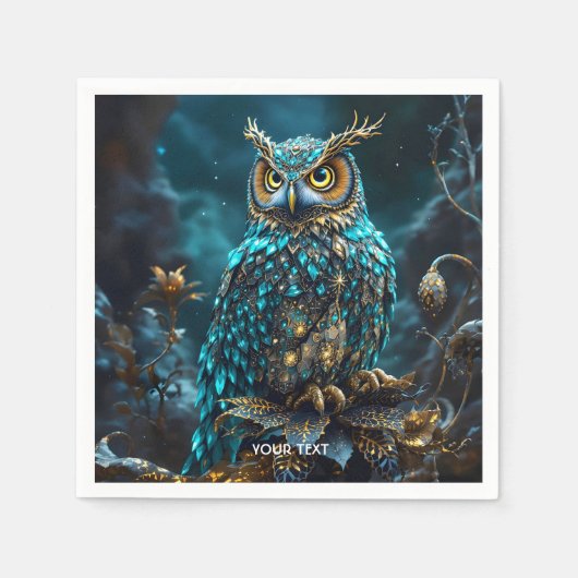 Fantasie Niedlich Brass Türkis Owl Serviette (Vorderseite)