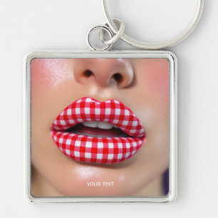 Fantasie Niedlich Checkered Red Lips Schlüsselanhänger