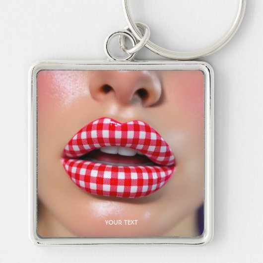 Fantasie Niedlich Checkered Red Lips Schlüsselanhänger (Vorne)