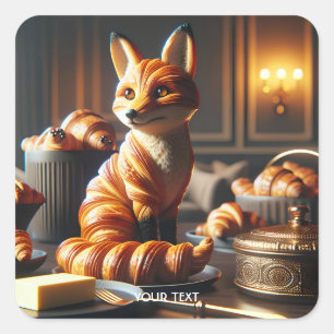 Fantasie Niedlich Croissant Fox Butter Quadratischer Aufkleber