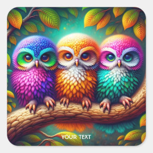 Fantasie Niedlich Drei pulsierende Owls Quadratischer Aufkleber
