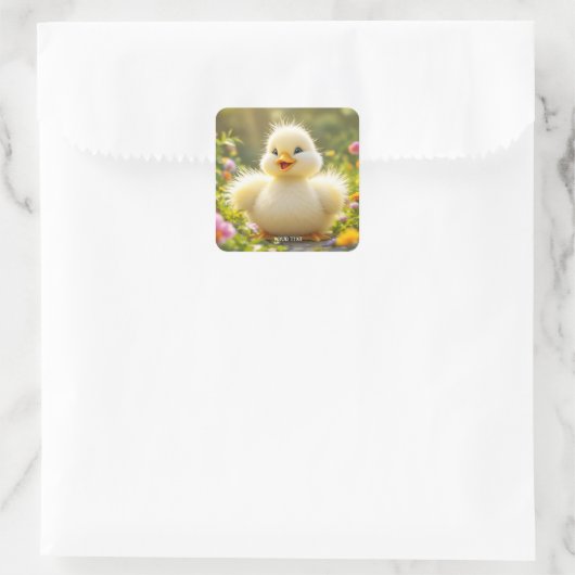 Fantasie Niedlich lachen Fluffy Duck Quadratischer Aufkleber (Tasche)