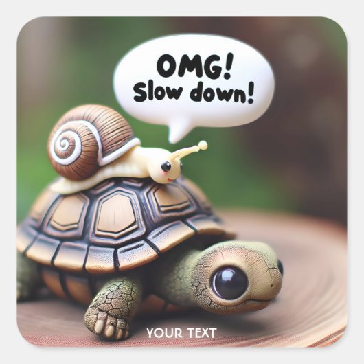 Fantasie Niedlich Turtle Snail Speed Quadratischer Aufkleber (Vorderseite)