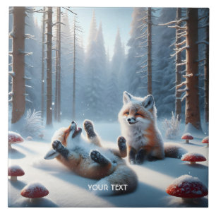 Fantasie Niedlich zwei Babyfuchs Fliese