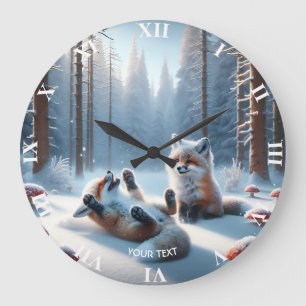 Fantasie Niedlich zwei Babyfuchs Große Wanduhr