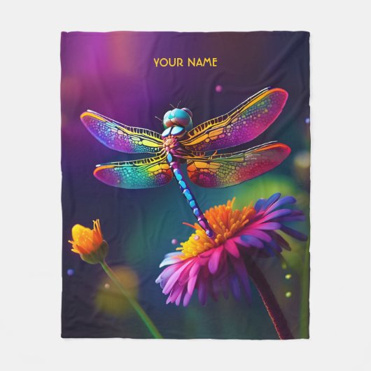 Fantasie Niedliche Libelle mit Blume Fleecedecke (Vorderseite)