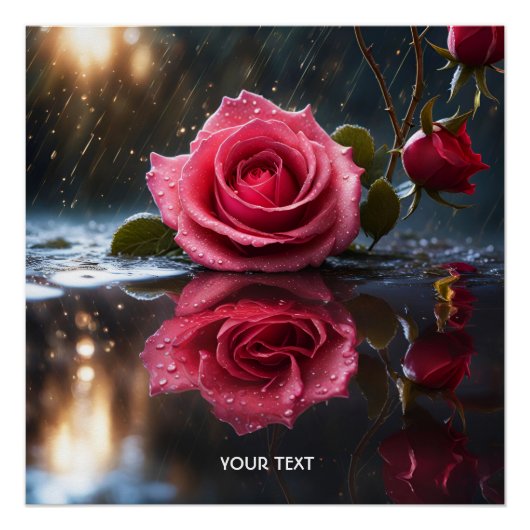 Fantasie Niedliche Rose Regen Reflektion Poster (Vorderseite)