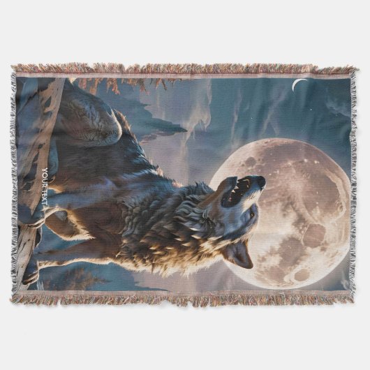 Fantasie Niedlicher Wolf heult auf den Mond Decke (Vorderseite)