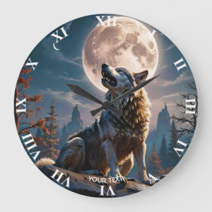 Fantasie Niedlicher Wolf heult auf den Mond Große Wanduhr
