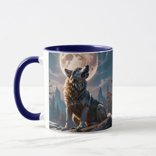 Fantasie Niedlicher Wolf heult auf den Mond Tasse (Links)