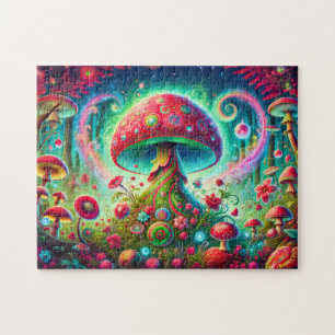Fantasie-Pilzwald Helle psychedelische Farben Puzzle
