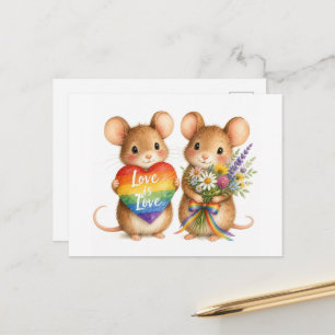 Fantasie-Regenbogenmäuse mit Herz und Blumen Postkarte