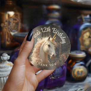 Fantasie Rosa Mähne Blumen Einhorn Pegasus Verzaub Runder Aufkleber
