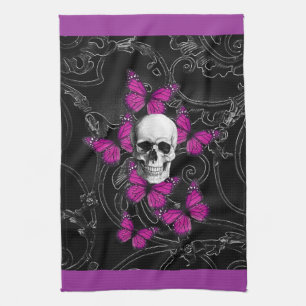 Fantasie-Schädel und heiße rosa Schmetterlinge Handtuch