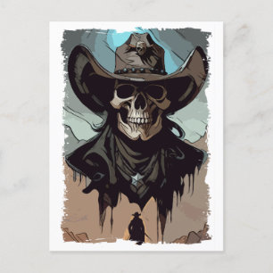 Fantasie-Schädel VIntage Wild West Cowboy Sheriff  Postkarte