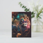Fantasie, schöner Löwe mit Blume KI-Kunst Postkarte (Stehend Vorderseite)