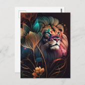 Fantasie, schöner Löwe mit Blume KI-Kunst Postkarte (Vorne/Hinten)