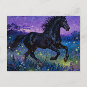 Fantasie-Schwarzes-Pferd-Postkarte Postkarte