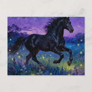 Fantasie-Schwarzes-Pferd-Postkarte Postkarte