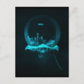 Fantasie-Stadt in einem Snowglobe mit einer Postkarte (Vorderseite)