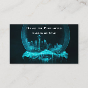 Fantasie-Stadt in einem Snowglobe mit einer Visitenkarte