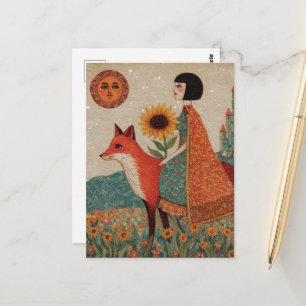 Fantasie Surreale Frau und ihr Rotfuchs Postkarte
