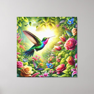 Fantasie Süße Blumen Regenbogen Kolibri Leinwanddruck