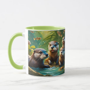 Fantasie Süße Lebendige Otterfamilie Fisch Tasse