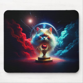 Fantasie Szene: Katze in einer Kugel mit Apfel Mousepad