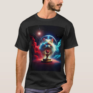 Fantasie Szene: Katze in einer Kugel mit Apfel T-Shirt