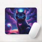 Fantasie-Szene schwarzes Kätzchen schöne blaue Aug Mousepad (Mit Mouse)