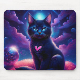 Fantasie-Szene schwarzes Kätzchen schöne blaue Aug Mousepad