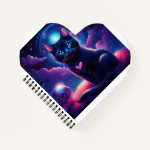 Fantasie-Szene schwarzes Kätzchen schöne blaue Aug Notizblock