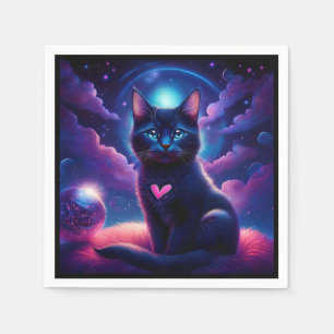 Fantasie Szene schwarzes Kätzchen schöne blaue Aug Serviette
