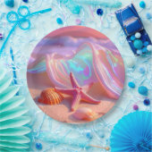 Fantasie-Traumstrand mit schöner rosa Seestern Pappteller (Party)
