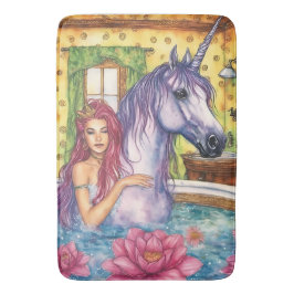 Fantasie von Meerjungfrau und Einhorn Badematte