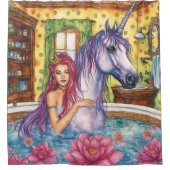 Fantasie von Meerjungfrau und Einhorn Duschvorhang (Vorderseite)