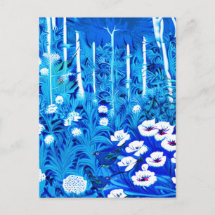 Fantasie-Wald mit Blumen und Vögeln Postkarte